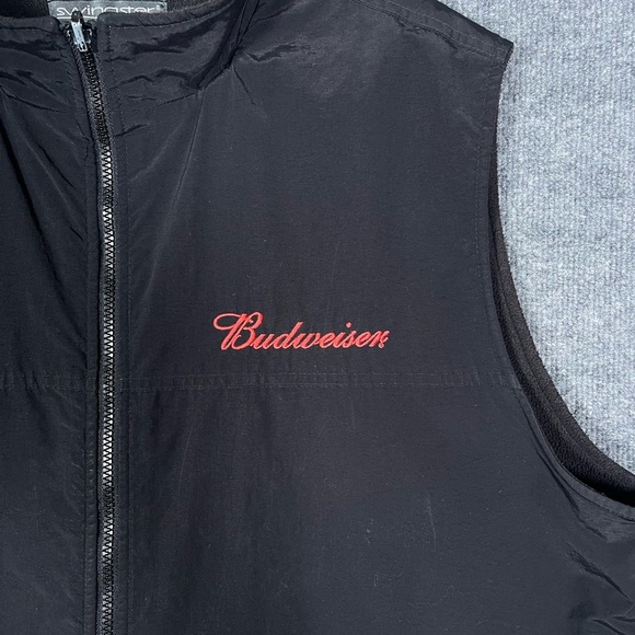 Swingster Budweiser Bud Light Men’s XL Black Fleece Lined Embroidered Vest - Picture 4 of 11